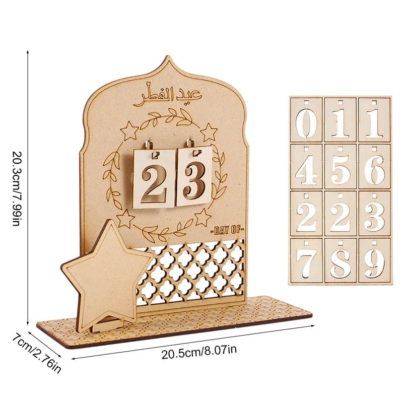 Ramadan Countdown Advent Calendar Eid Mubarak Wooden Ornaments Muslim Party Supplies 2025 Ramadan Home Decoration Accessories