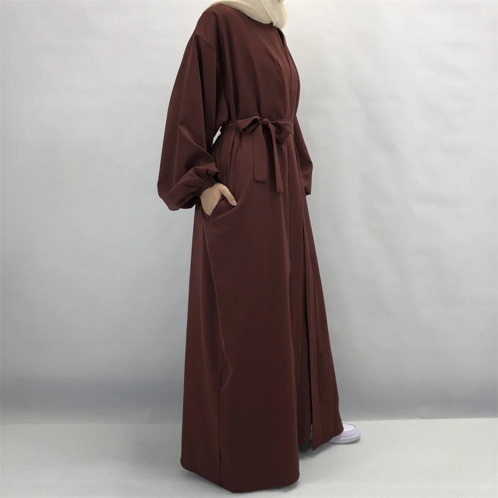 Dropshipping Nida 2 Piece Abaya Set Kimono Match Inner Slip Islamic Clothing Dubai Muslim Women Maxi Dresses with Belt Pockets