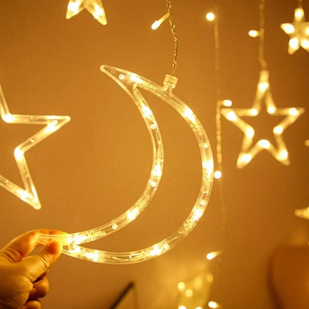 Eid Moon Star Curtain Garland Led String Light Ramadan Decoration Islam Muslim Party Decor Eid Al Adha Gift Eid Mubarak