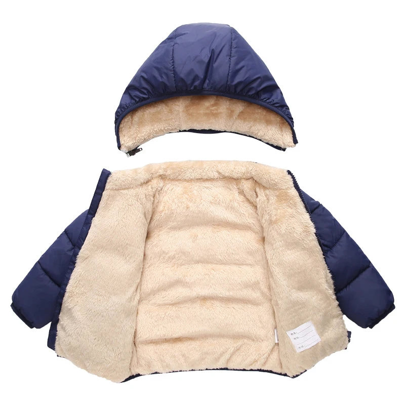 Winter Baby Kids Fleece Jacket For Children Cartoon Coats Autumn Boys Warm Hooded Down Jackets Girls Plush Warm Outerwear