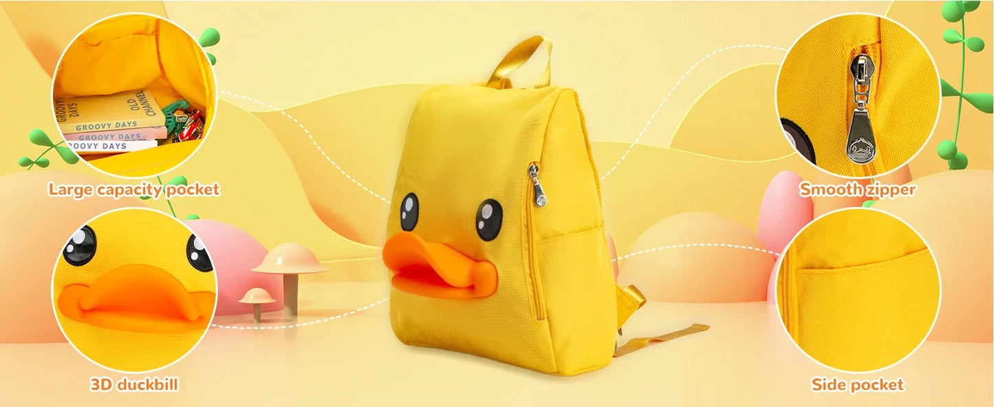 B.Duck Kids Backpack for Boys Girls Preschool Bookbags 3D Cartoon Yellow Duck Daycare Toddler Bags