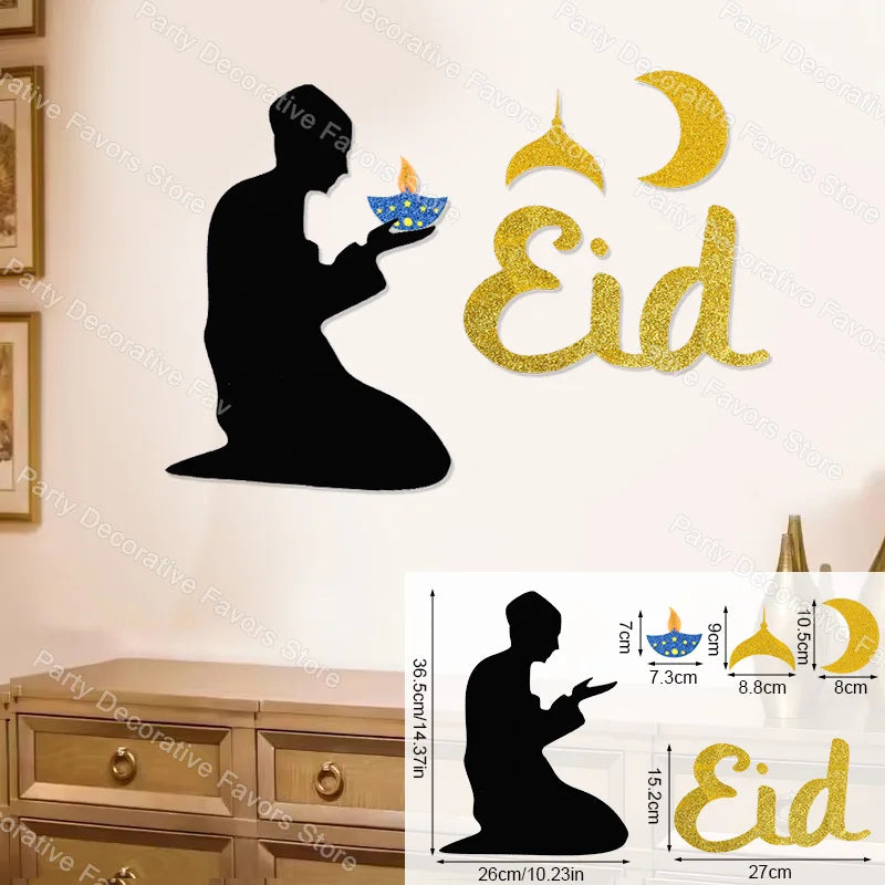 2025 Eid Mubarak Wall Sticker Room Door DIY Decals Ramadan Kareem Home Decoration Moon Star Window Sticker Islamic Muslim Party