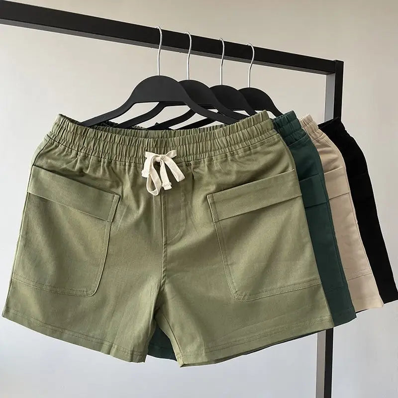 Summer Running Shorts Men Casual Black Gym Fitness Shorts Comfortable Casual Drawstring Waist Solid Multiple Pockets Shorts