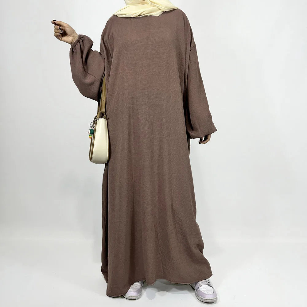 Straight Cut Crepe Abaya with Pockets Modest Elastic Cuff Loose Fitting Ramadan Islamic Dubai Luxury Muslim Women Kaftan Dress