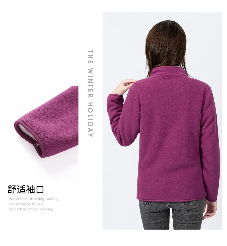 Winter Polar Double-sided Fleece Jackets Women Men Stand Collar Velvet Outdoor with Pocket Cardigan Sweatshirt Lady Flannel Coat