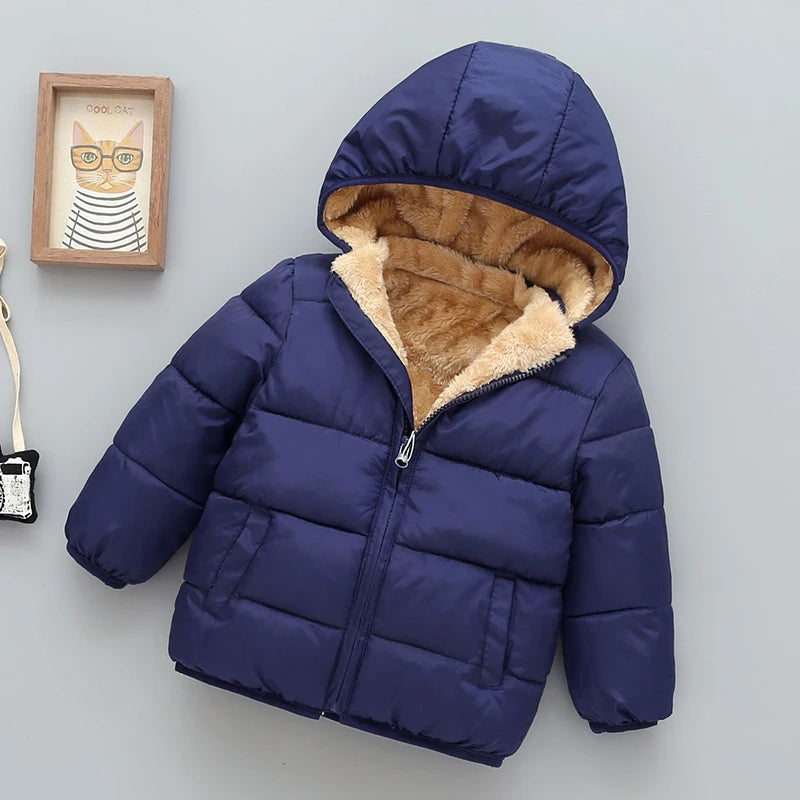 Winter Baby Kids Fleece Jacket For Children Cartoon Coats Autumn Boys Warm Hooded Down Jackets Girls Plush Warm Outerwear