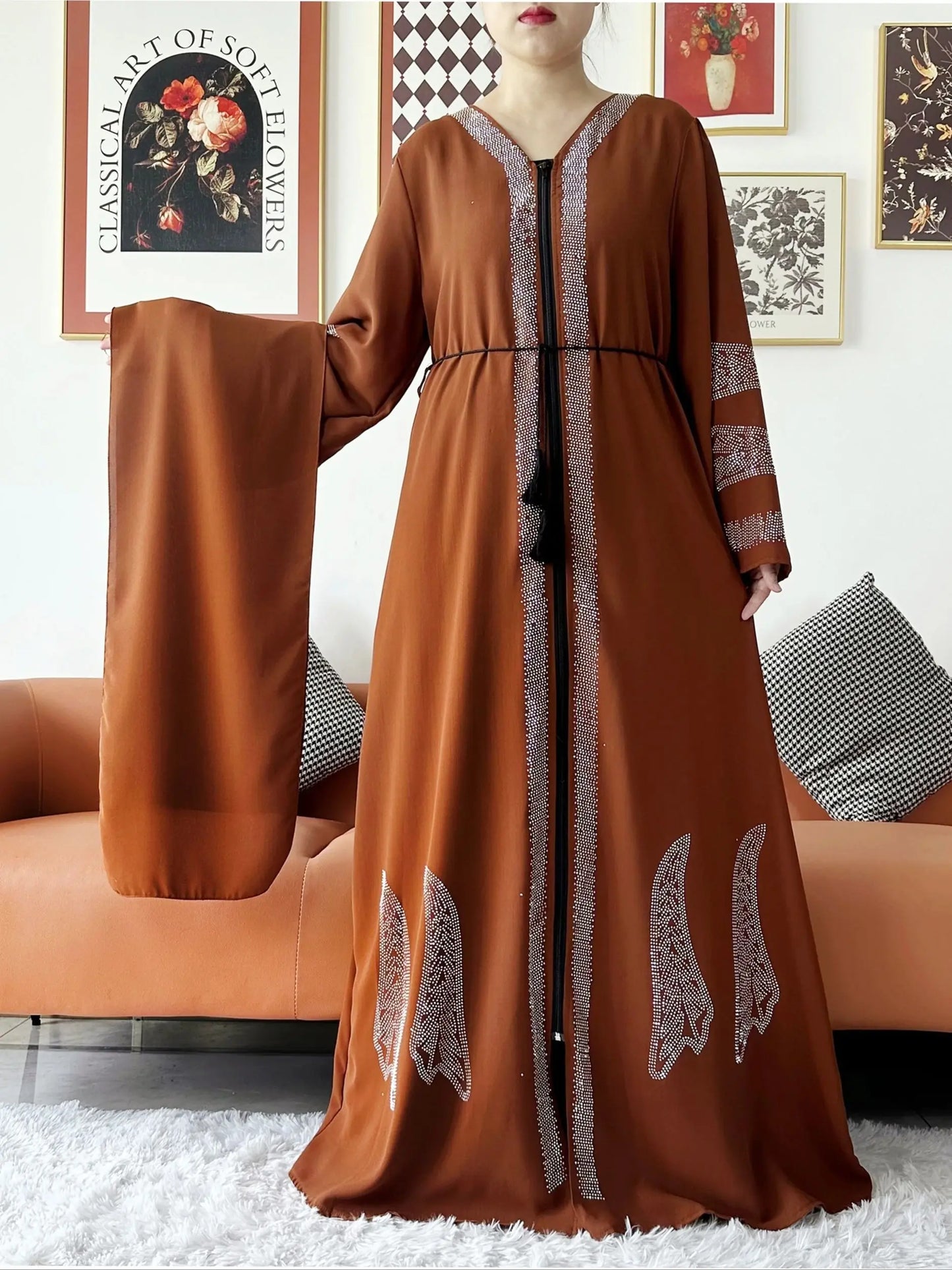 New Women Elegant Dress Chiffon Open Abaya with Zipper Muslim Women Dress Islamic Clothing Cardigan Abaya Women Muslim Dress