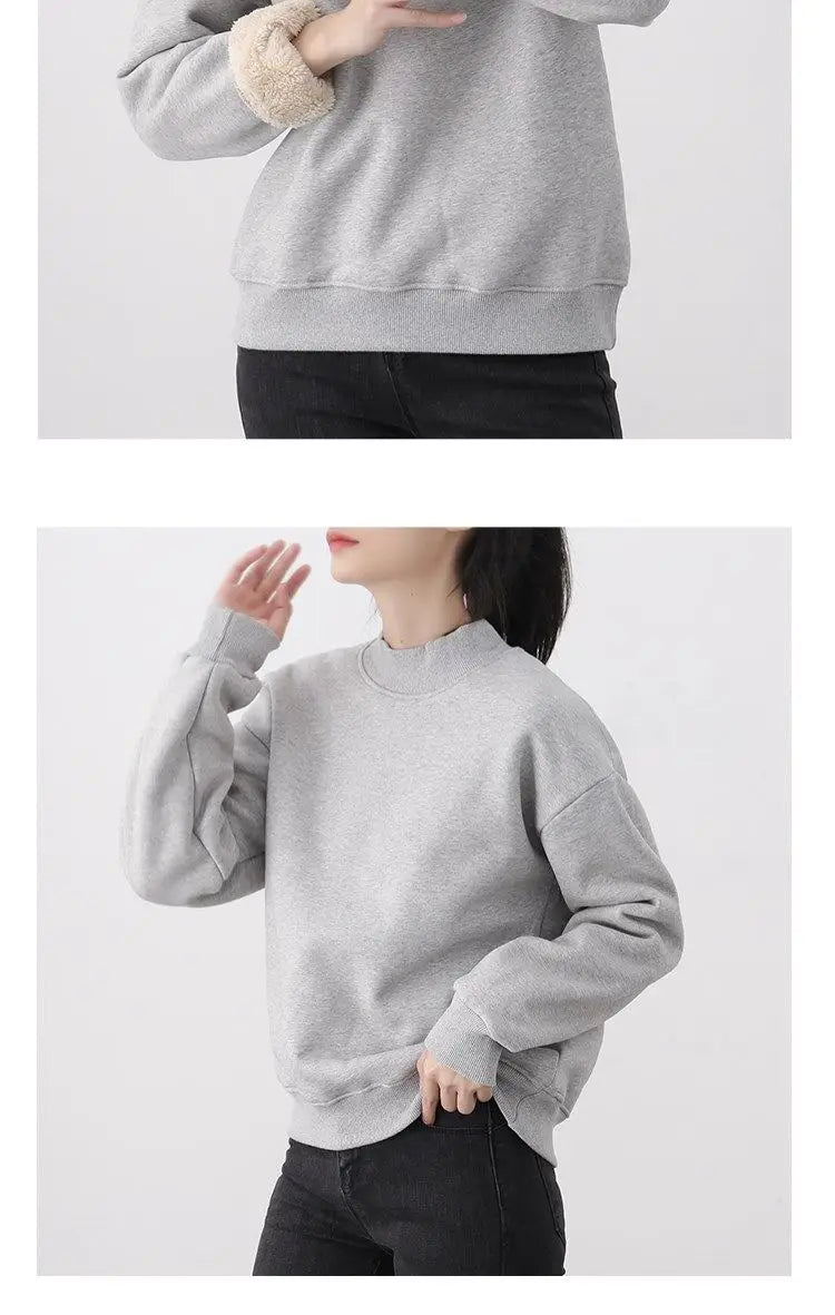 Fleece Pullover Sweatshirts For Women Autumn Turtleneck Long Sleeve Basic Solid Plus Velvet Thickened Sweater Female Clothes