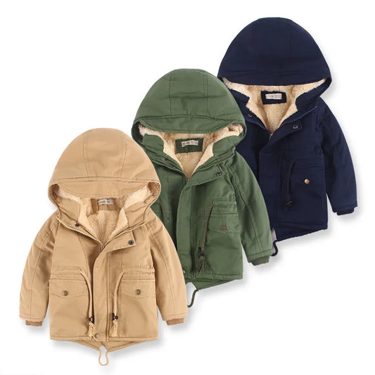 Children Winter Fleece Outdoor Jackets for Boys Hooded Warm Kids Boy Outerwear Windbreaker Autumn Casual Baby Boy Coats Clothing