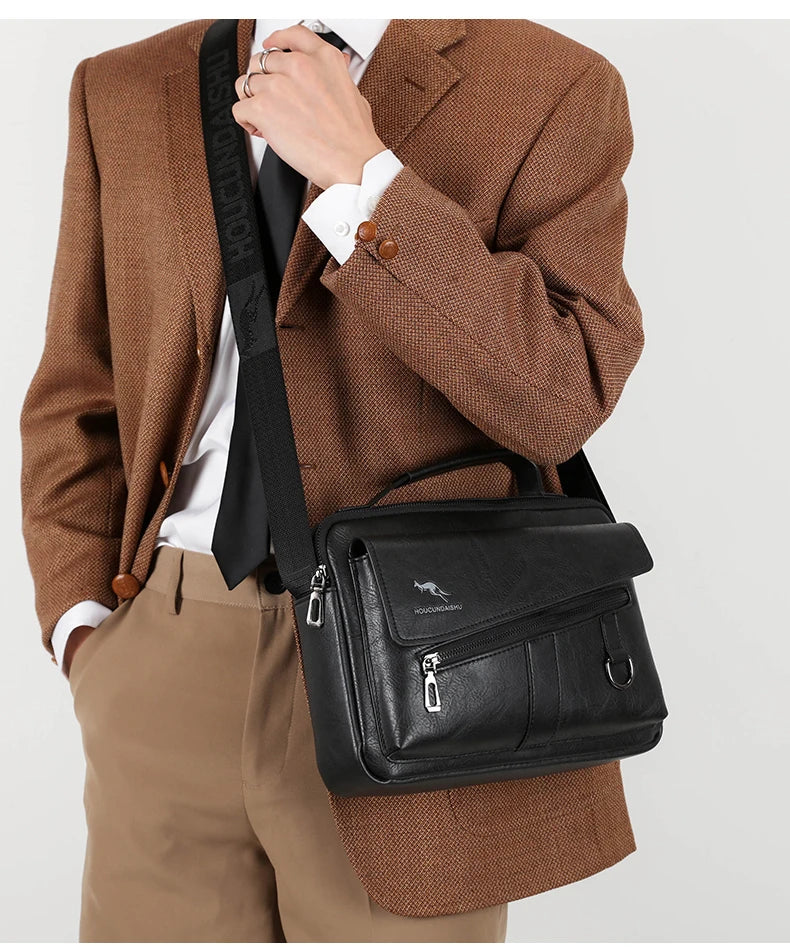 Kangaroo Brand Men Shoulder Bag Leather Messenger Bag For Men Office Business Briefcase Small Handbag Male Crossbody Side Bags