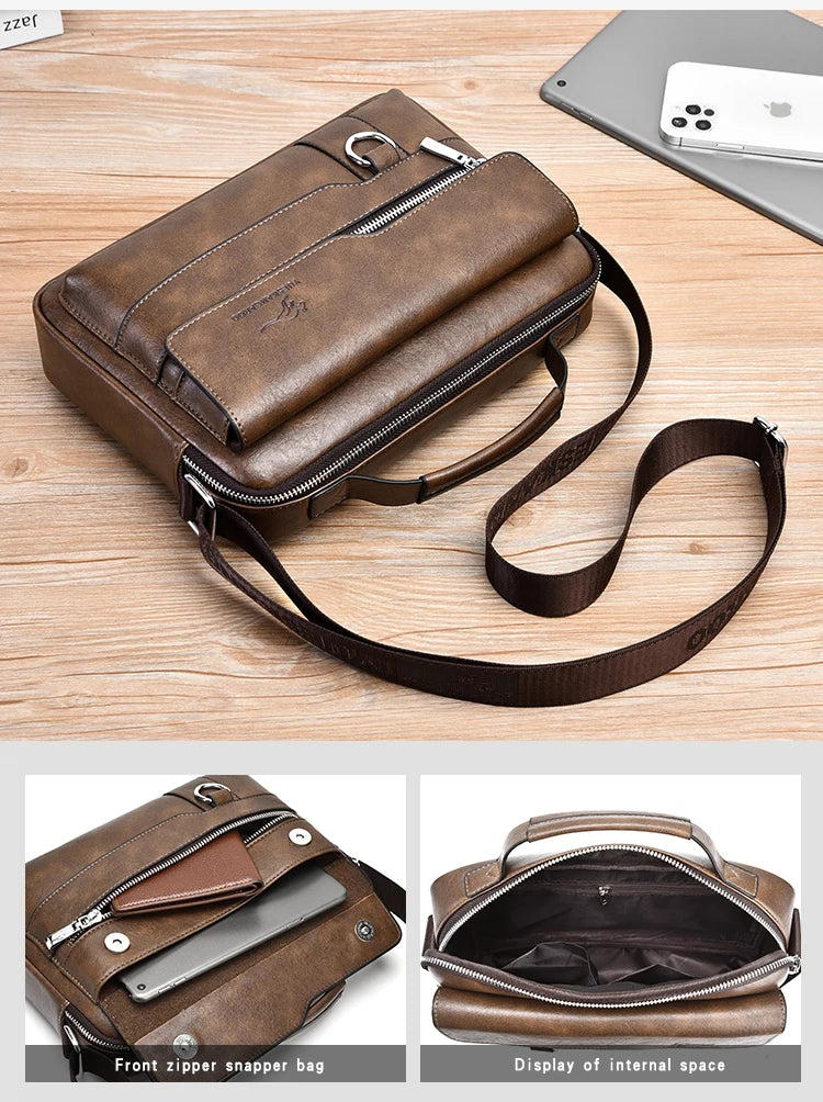 Luxury Kangaroo Brand Messenger Bags Men Leather Casual Crossbody Bag For Men Brown Black Business Shoulder Bag Male Handbags