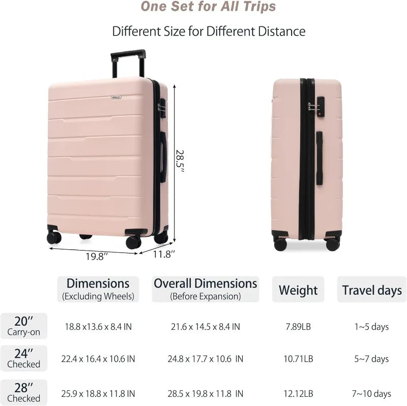 Luggage Sets 3 Piece Suitcase, Hardside Suit case with Spinner Wheels Lightweight TSA Lock, Ivory/Brown, 20/24/28 Inch