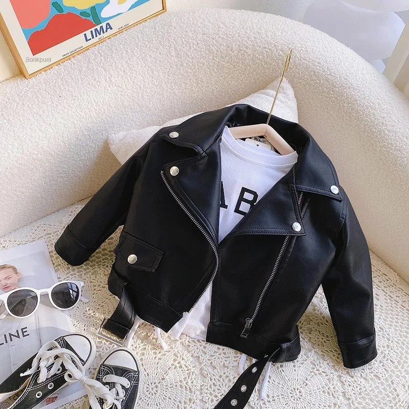 Spring New Girls Leather Jackets For 2-8 Years Children Classics Fly Coats Kids Clothing Baby Girls Fashion Pu Outerwear