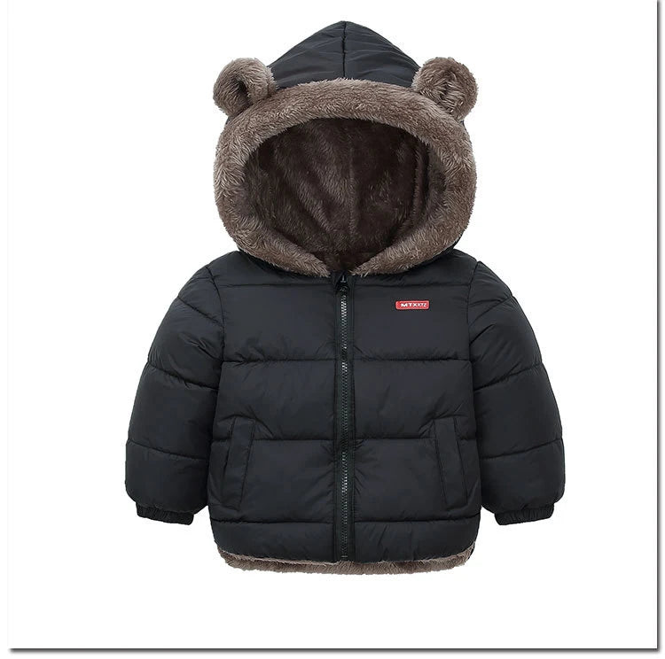 Children Thick Down Jackets Winter Thicken Plush Coats For Boys Girls Solid Color Hooded Jackets 2-6 Years Kids Parka Outerwear