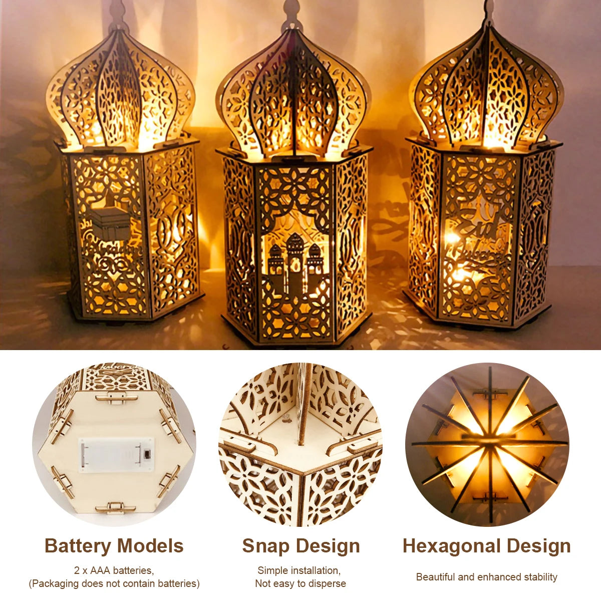 Wooden Palace Ornament Ramadan Decoration For Home 2024 Aid Eid Mubarak Ramadan Kareem Islamic Muslim Festival Party Gift Decor