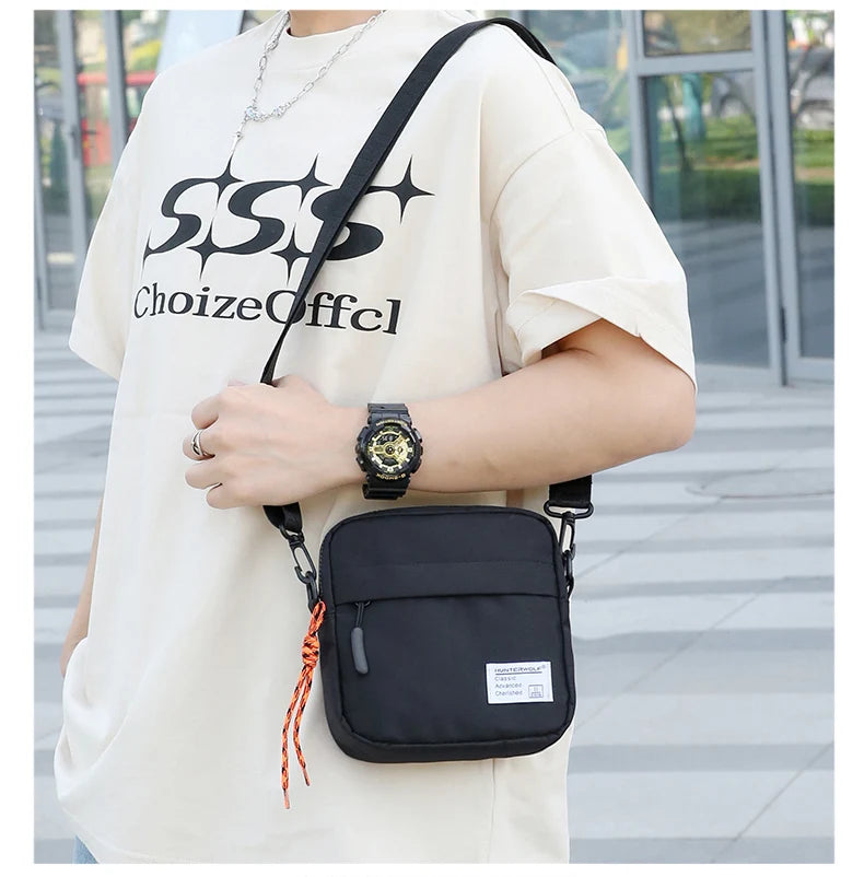 Messenger Sling Bags For Men Casual OXford cloth Small Zipper Crossbody Pouch Simple Mini Crossbody Shoulder Bag Black Men Bag