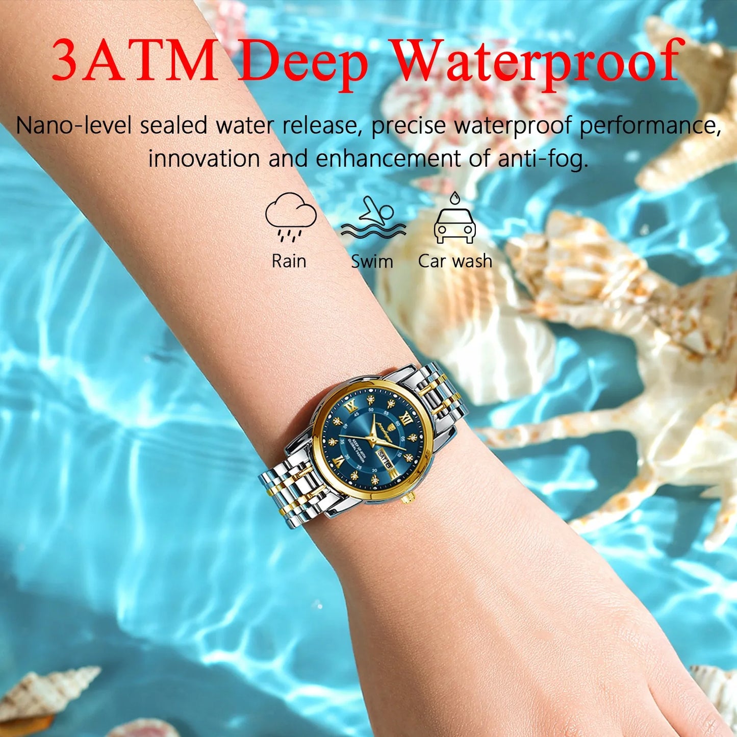 POEDAGAR Luxury Women's Quartz Watches Luminous Waterproof Date Week Women Wristwatch Elegant Dress Stainless Steel Ladies Watch