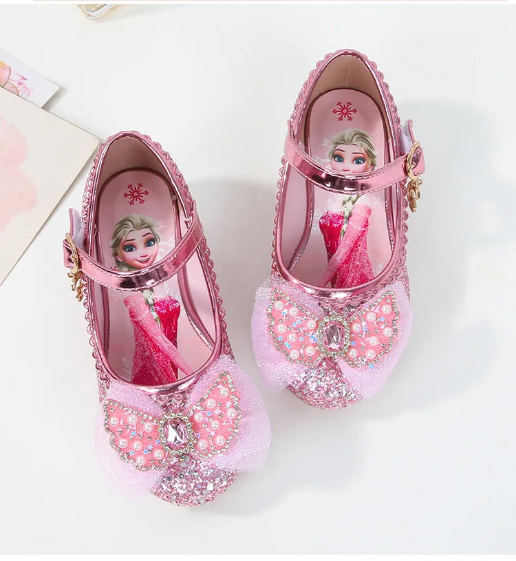 Disney Girls' Princess  Sandals Shoes Children's Shoes Elsa Children's Shoes Girls Fashion Baby Pink Blue High Heel Shoes Size