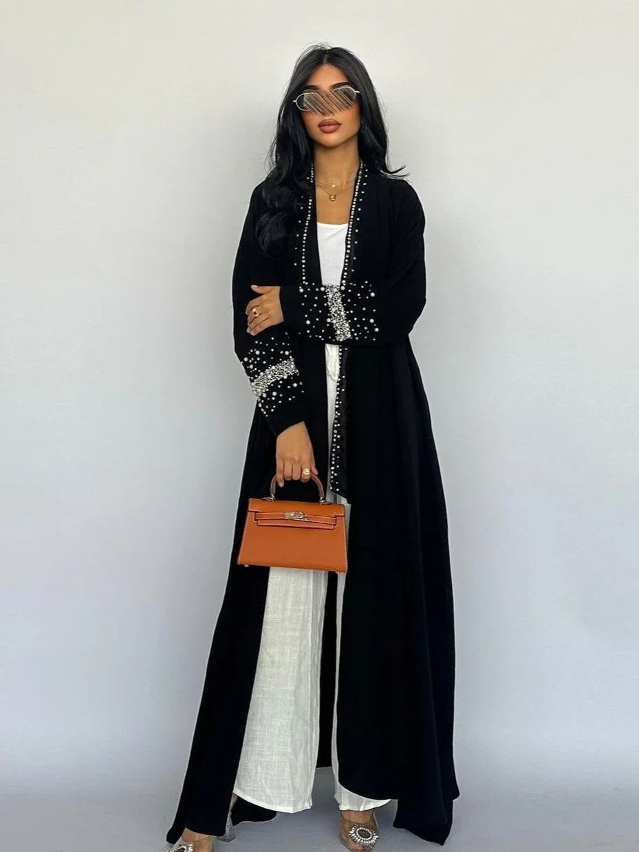 Eid Muslim Diamond Pearls Abaya for Women with Scarf  Abayas Jalabiya Party Dresses Dubai Kaftan Vestidos Largos Long Robe 2024