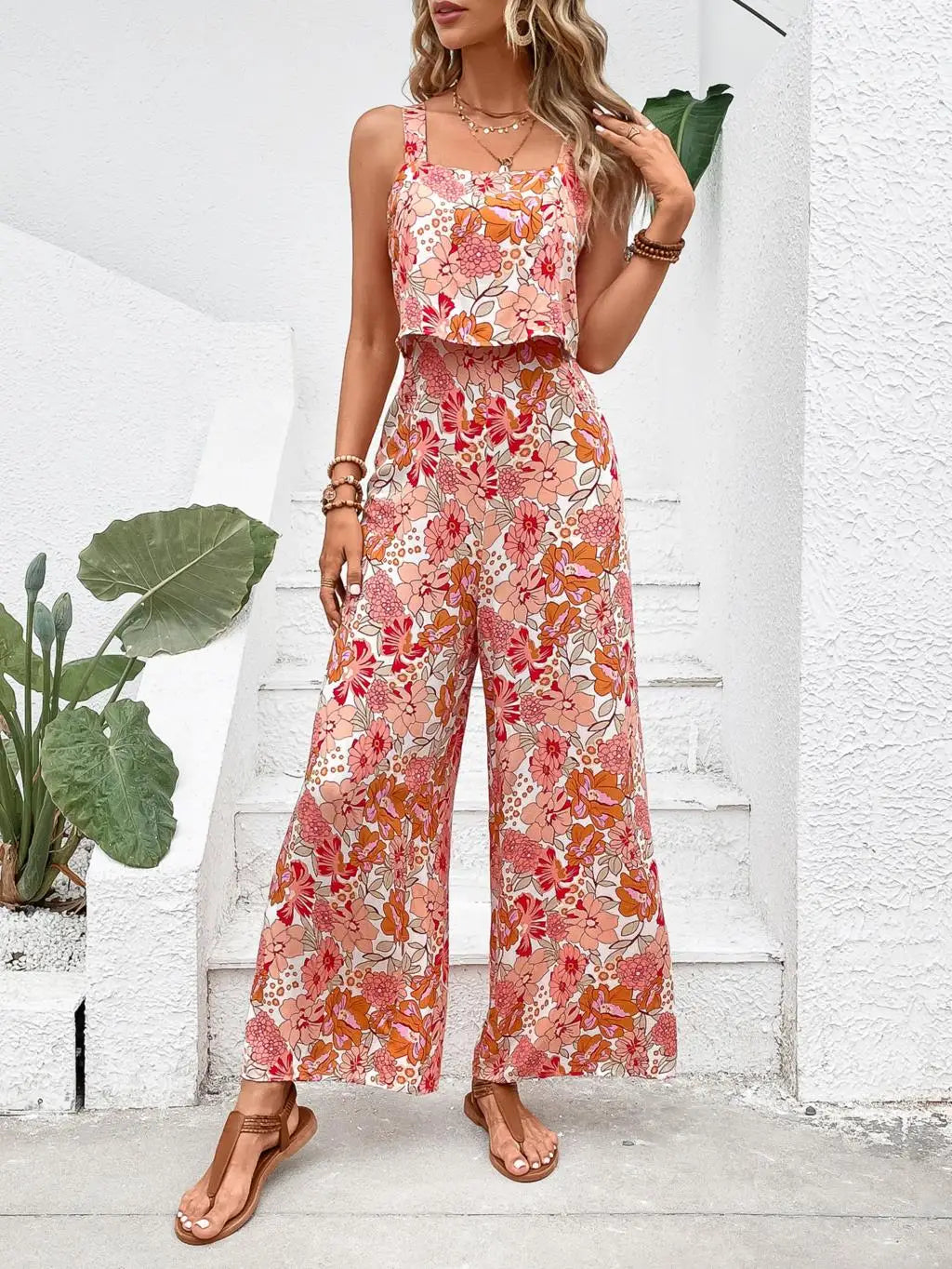 Elegant Long Jumpsuit Women Sexy Backless Wide Leg Jumpsuits Casual Sleeveless Floral Rompers Summer Clothes For Woman 2024 New