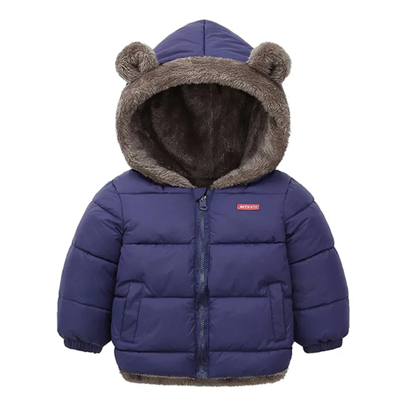 Children Thick Down Jackets Winter Thicken Plush Coats For Boys Girls Solid Color Hooded Jackets 2-6 Years Kids Parka Outerwear