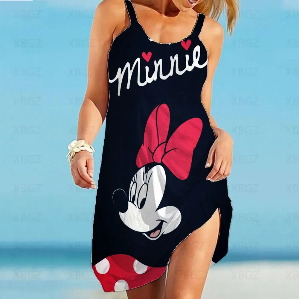 Women's Beach Dresses Disney-Mickey Minnie Dresses for Women 2022 Summer Fashion Sling Print Sexy Skinny Seaside Casual Oversize