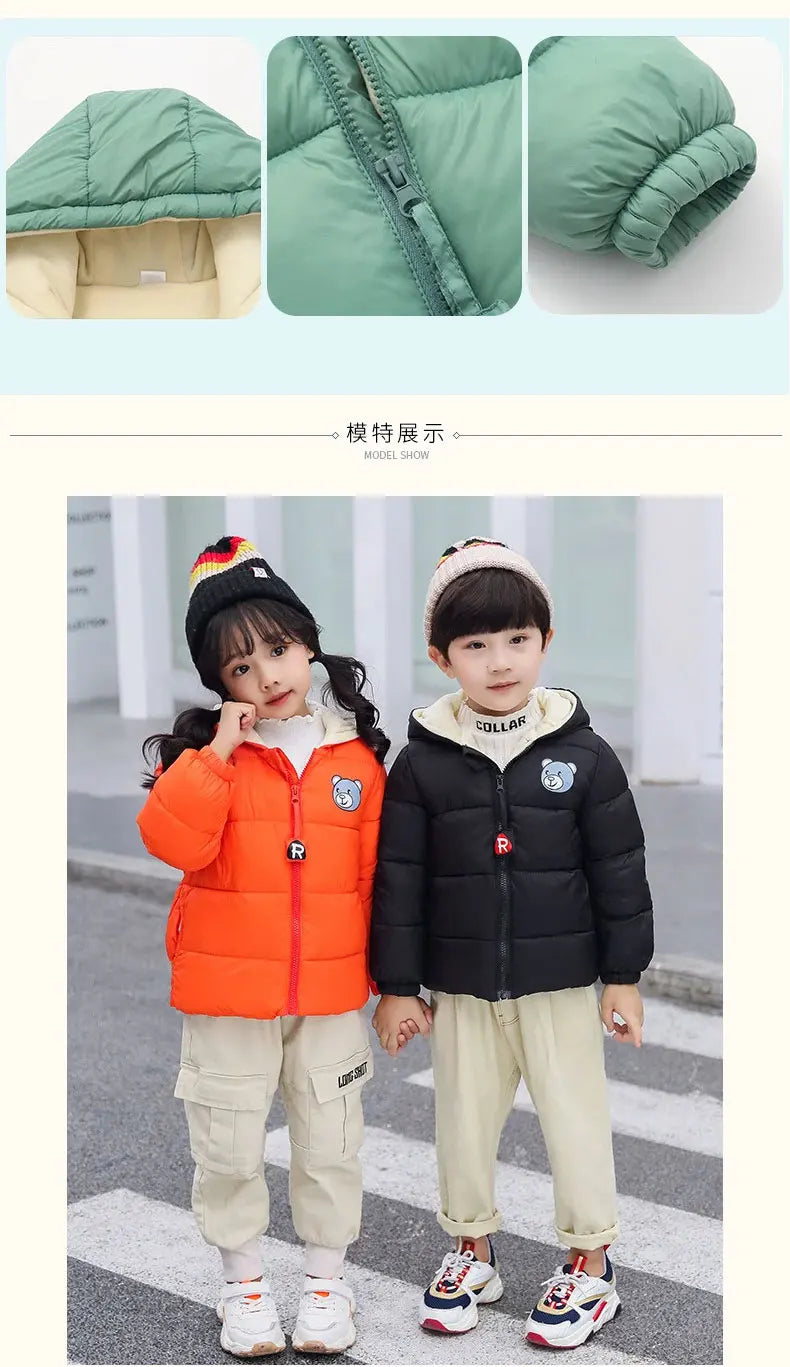 Kids Clothes Children's Jacket Coat Clothing Boy Girl Hooded Thicken Velvet Lining Keep Warm Down Jacket Children Clothing