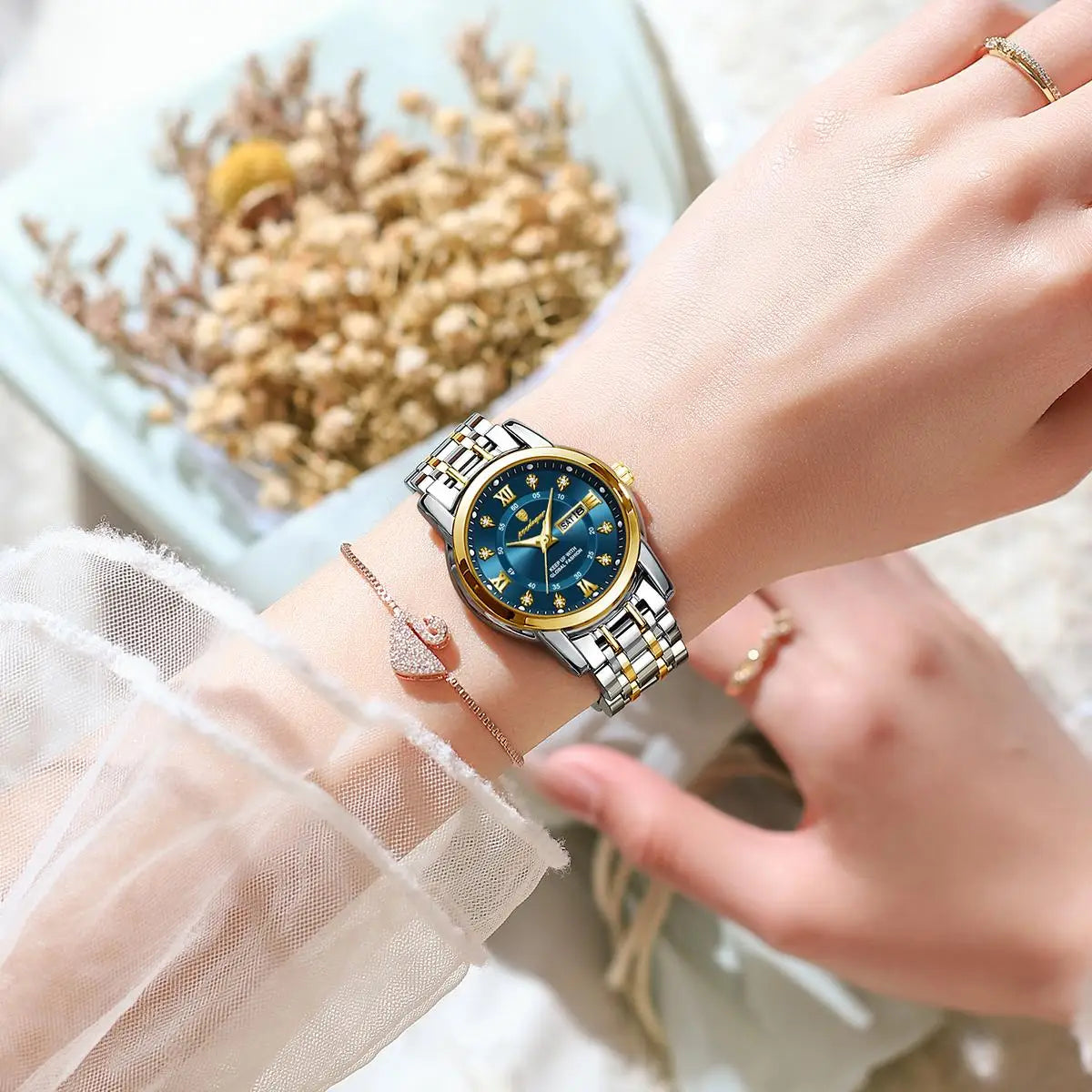 POEDAGAR Luxury Women's Quartz Watches Luminous Waterproof Date Week Women Wristwatch Elegant Dress Stainless Steel Ladies Watch