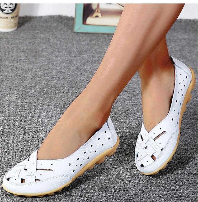 Women Shoes For Summer Flats Soft Leather Shoes Flat Slip On Loafers Women Casual Shoes Breather Moccasins Nursing Zapatos Mujer