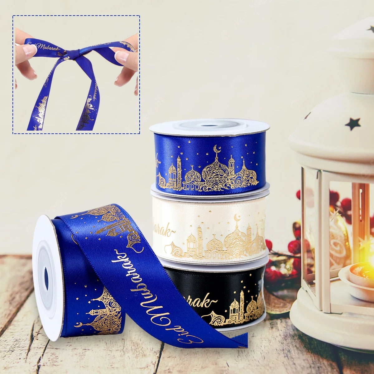 Eid Mubarak Ribbons Gift Wrap Satin Ribbon Ramadan Decor 2025 For Home Ramadan Kareem Islamic Muslim Party Eid Al Adha Gifts