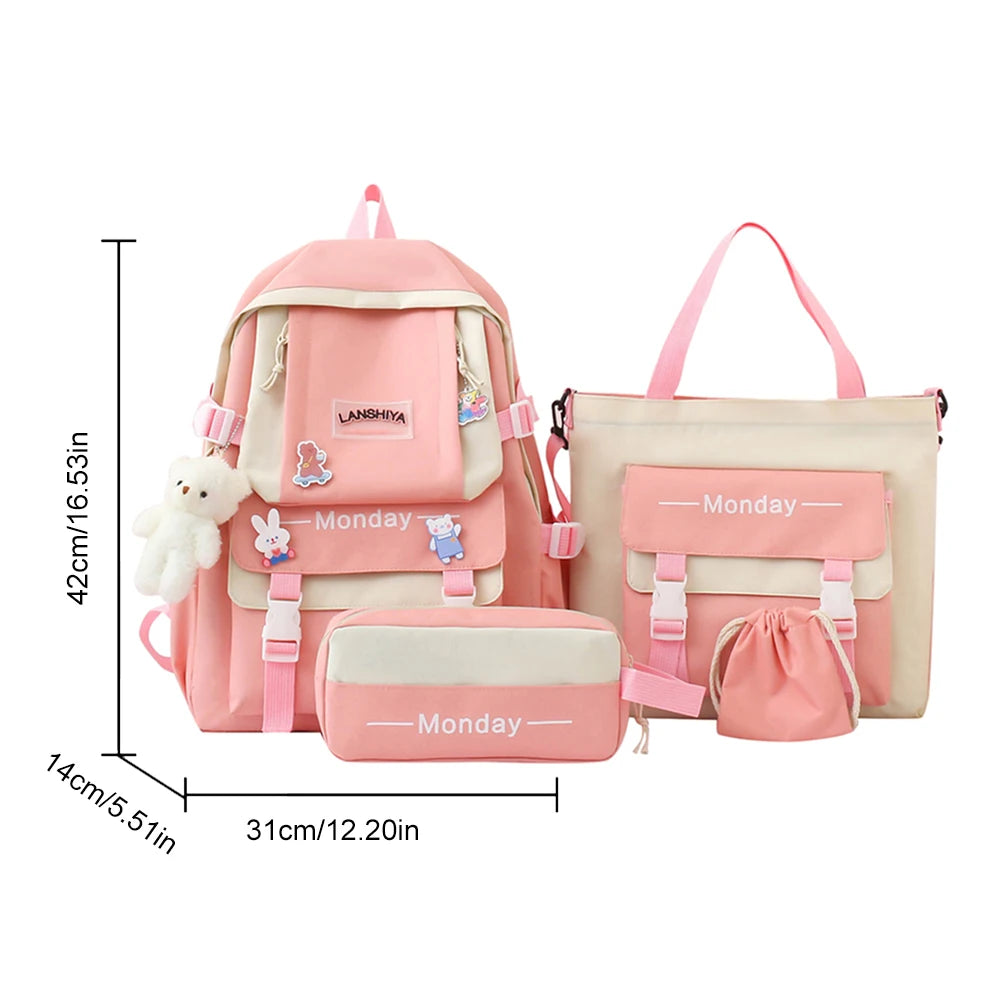 Women School Backpacks Schoolbag Canvas 4in1 For Teenagers Girls Student College Book Bag Satchel CasualBolsas Mochilas