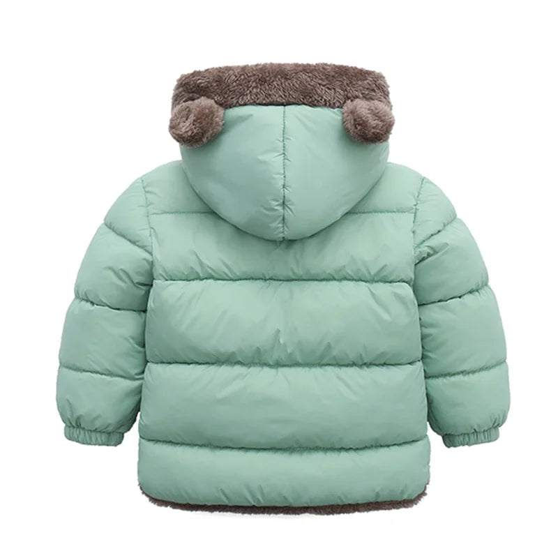 Children Thick Down Jackets Winter Thicken Plush Coats For Boys Girls Solid Color Hooded Jackets 2-6 Years Kids Parka Outerwear