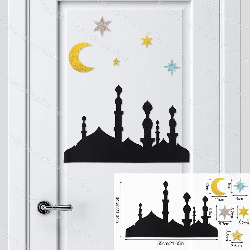 2025 Eid Mubarak Wall Sticker Room Door DIY Decals Ramadan Kareem Home Decoration Moon Star Window Sticker Islamic Muslim Party