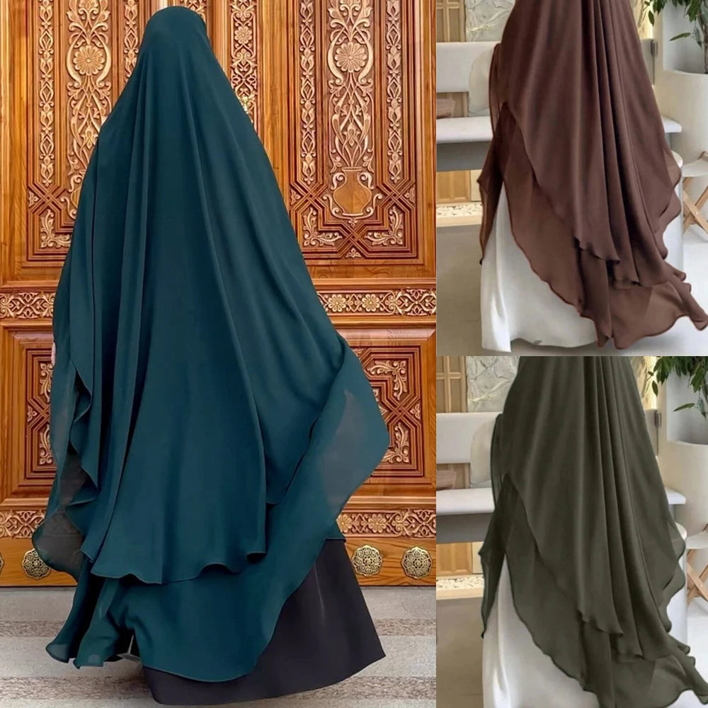 Extra Long Khimar Plain Chiffon Two Layers Muslim Women Prayer Scarf Dubai Turkish Hijabs Turban Ramadan Niqab Back Length 159cm