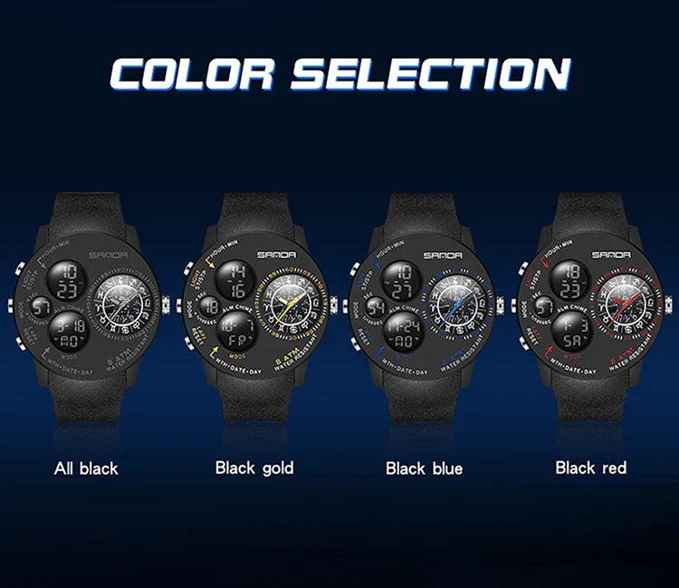 SANDA 2023 Fashion Outdoor Mens Watches Top Brand Military Sports Quartz Watch Dual Display Creative Wristwatch Waterproof Clock