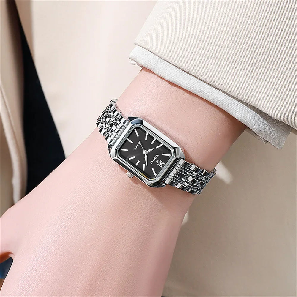 YIKAZE Luxury Women Watch Fashion Stainless Steel Ladies Business Watches Classic Square Quartz Watch Female Student Wristwatch