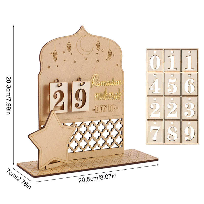 Ramadan Countdown Advent Calendar Eid Mubarak Wooden Ornaments Muslim Party Supplies 2025 Ramadan Home Decoration Accessories