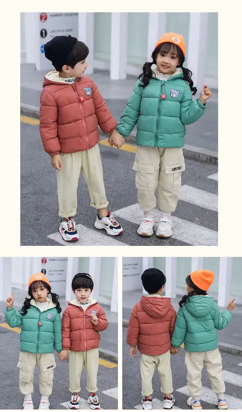 Kids Clothes Children's Jacket Coat Clothing Boy Girl Hooded Thicken Velvet Lining Keep Warm Down Jacket Children Clothing