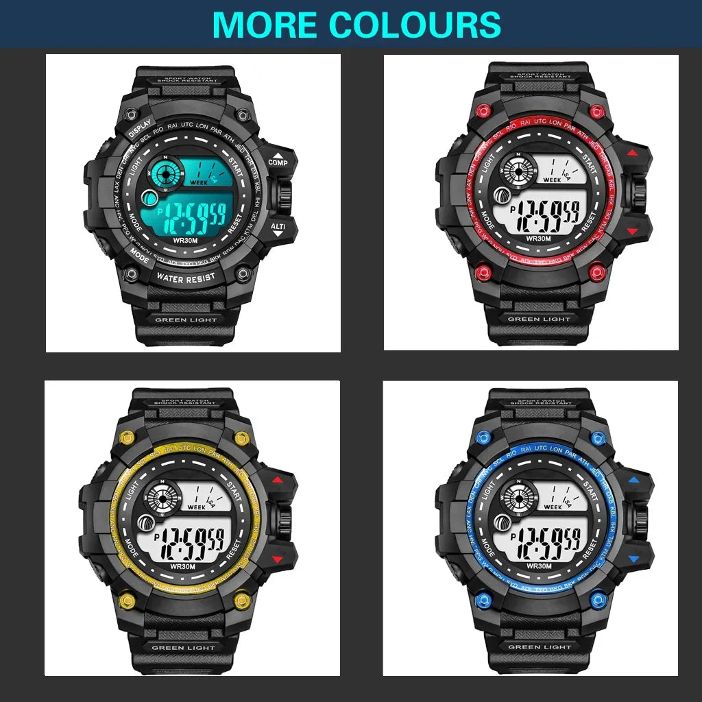 YIKAZE Men's Sport Watch Stopwatch Count Down Multifuction Men Digital Watches Waterproof Outdoor Military Clock Gift Watch