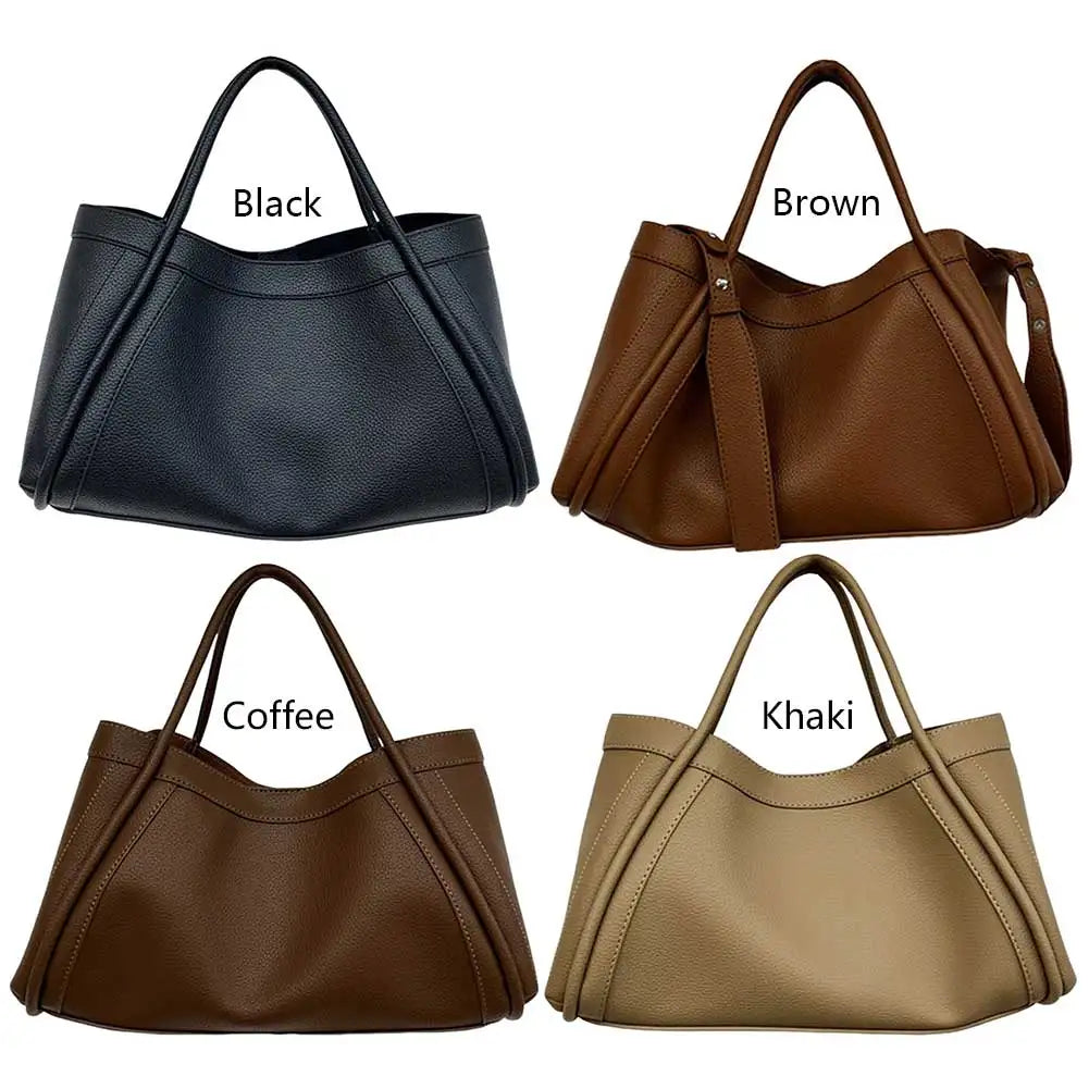 Large Capacity Soft Leather Satchel Bag Classic Solid Color Simple Casual Tote Bags Ladies Single Shoulder Handbag Shopper Bag