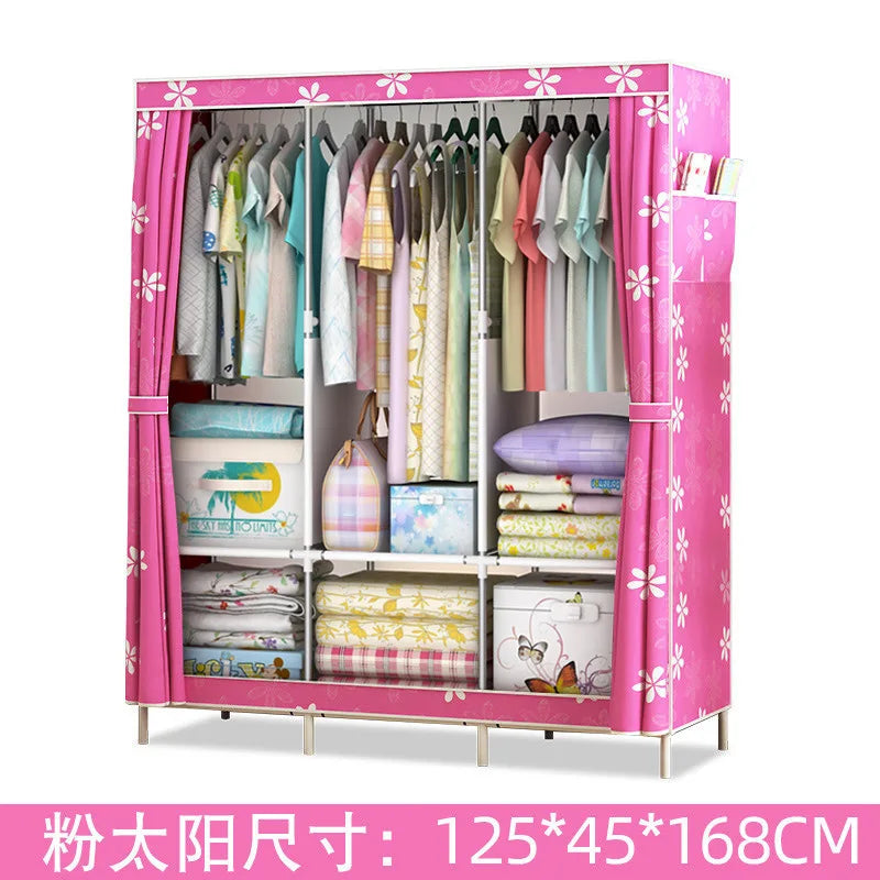 Reinforced Simple Cloth Wardrobe Storage Wardrobe Dust Proof Wardrobe Dormitory Steel Frame Reinforcement Combination Simple