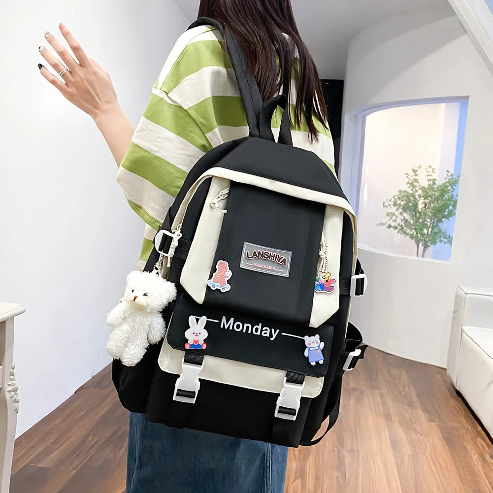 Women School Backpacks Schoolbag Canvas 4in1 For Teenagers Girls Student College Book Bag Satchel CasualBolsas Mochilas