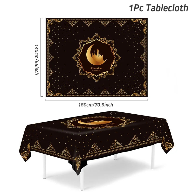 Eid Mubarak Tablecloth Ramadan Table Runner Ramadan Kareem Decor for Home 2025 Islamic Muslim Party Supplies Eid Al Adha Gifts