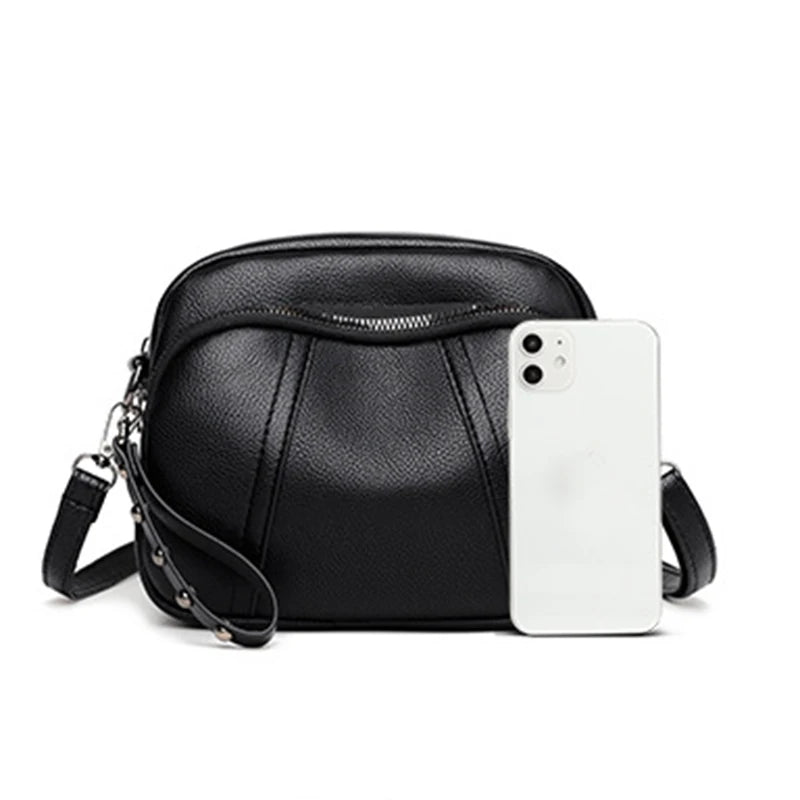 Solid Color Fashionable Rivet Zipper Women's Mobile Phone Bag Simple Soft Leather Shoulder Crossbody Small Square Bag