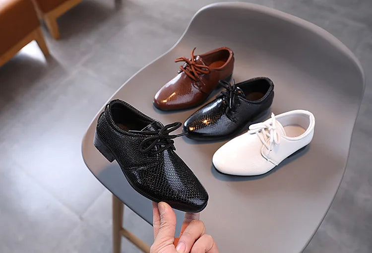 Child Boys Black Leather Shoes Britain Style for Party Wedding Low-heeled Lace-up Kids Fashion Student School Performance Shoes