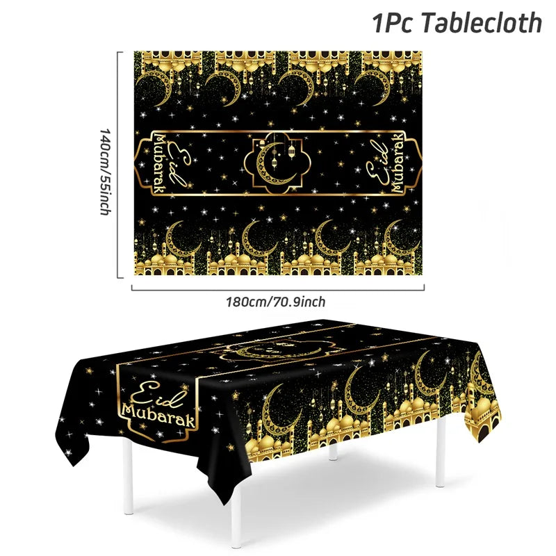 Eid Mubarak Tablecloth Ramadan Table Runner Ramadan Kareem Decor for Home 2025 Islamic Muslim Party Supplies Eid Al Adha Gifts