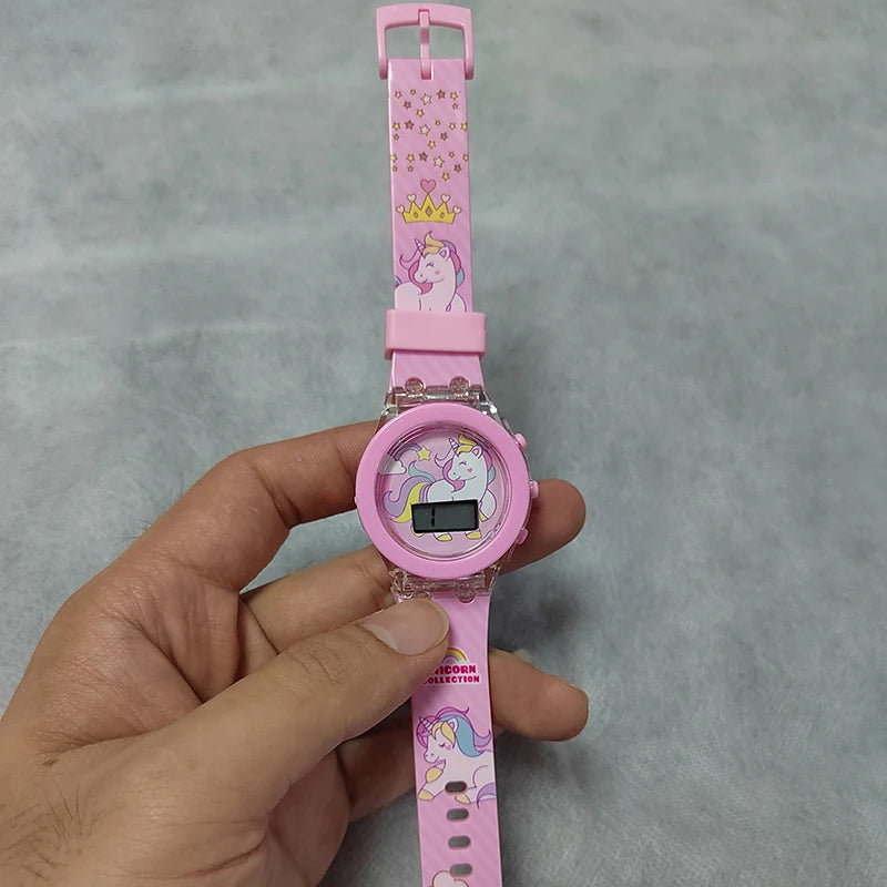 Girls Kids Children Cartoon Unicorn Collection Digital Electronic Flash Glow Up Light Colourful Birthday Party Gifts Watches