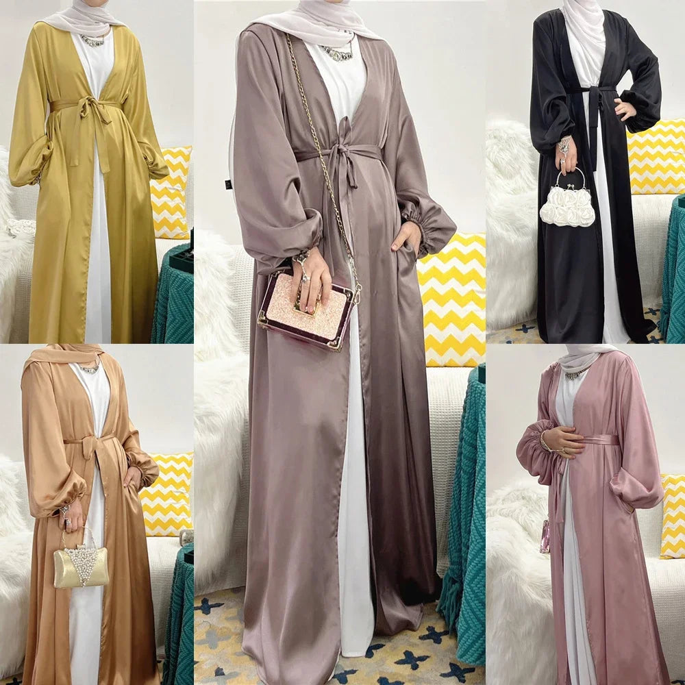 Eid Open Abaya Dubai Muslim Hijab Dress Bubble Sleeve Summer Turkey Abayas for Women Islamic Clothing Kimono Femme Musulmane