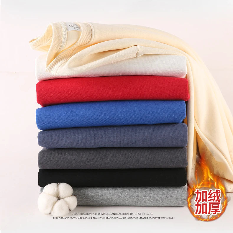 Cotton Thick Sweatshirt Couple Solid Color Fleece Top Loose Round Neck Long Sleeve Bottoming Shirt Men Women Casual Sweatshirt