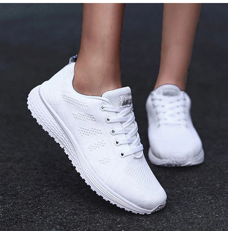 Women's Sneakers 2024 New Fashion Breathable Solid Color Walking Sneakers Women Mesh Fabric Lace Up Shoes Women Female Footwear